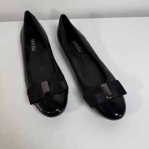 Vaneli Serene Ballet Flats Women 8N Black Leather Patent Cap Toe Bow Narrow